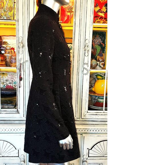 Vintage Betsey Johnson Black Peacoat Embroidered Sequin Dress Coat Jacket S 2 - Picture 7 of 16